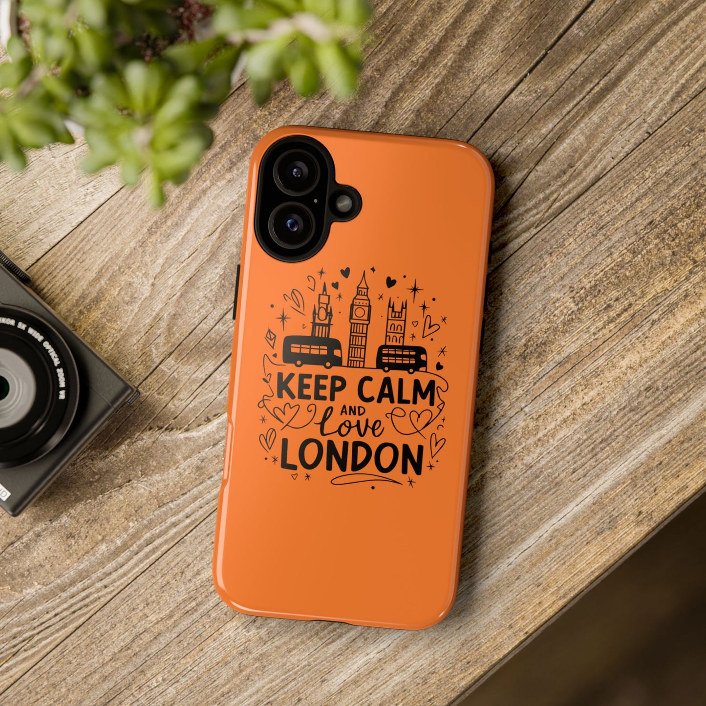London-Themed Phone Case: Keep Calm and Love London, UK Souvenir, Travel Gift, City Lover, Smartphone Accessories, Orange Design
