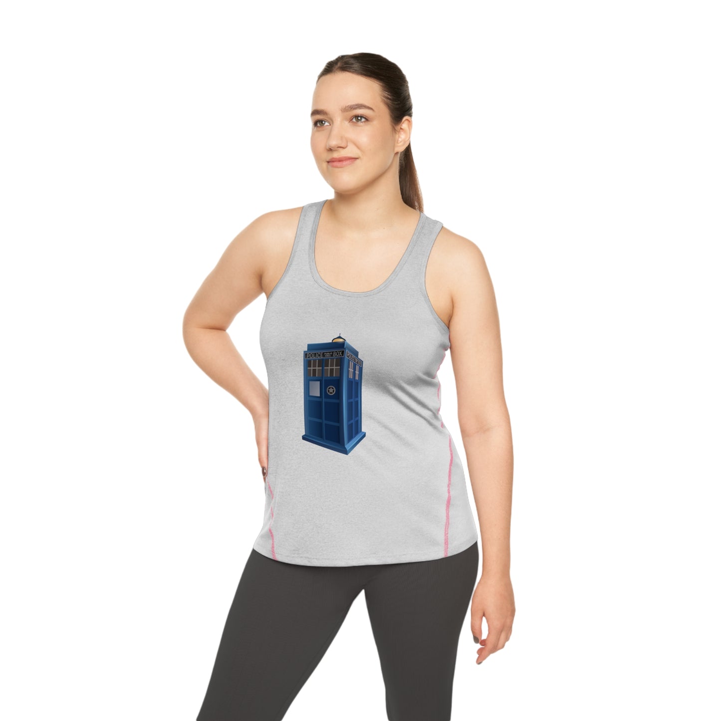 Women's Racerback Sports Top - Fun Activewear for Fans - British Police Public Call Box - Iconic TARDIS Design