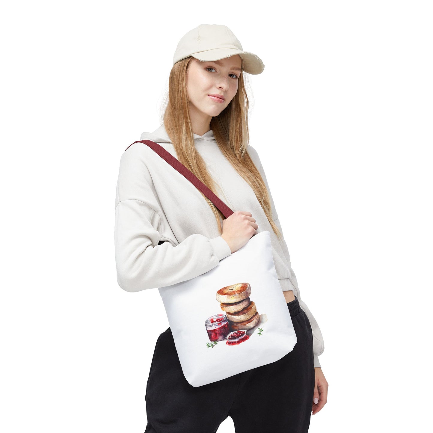 Delightful Donut Tote Bag, Fun Tote, Foodie Gift, Jam & Bagels Design, Shopping Bag, Bakery Lover Gift