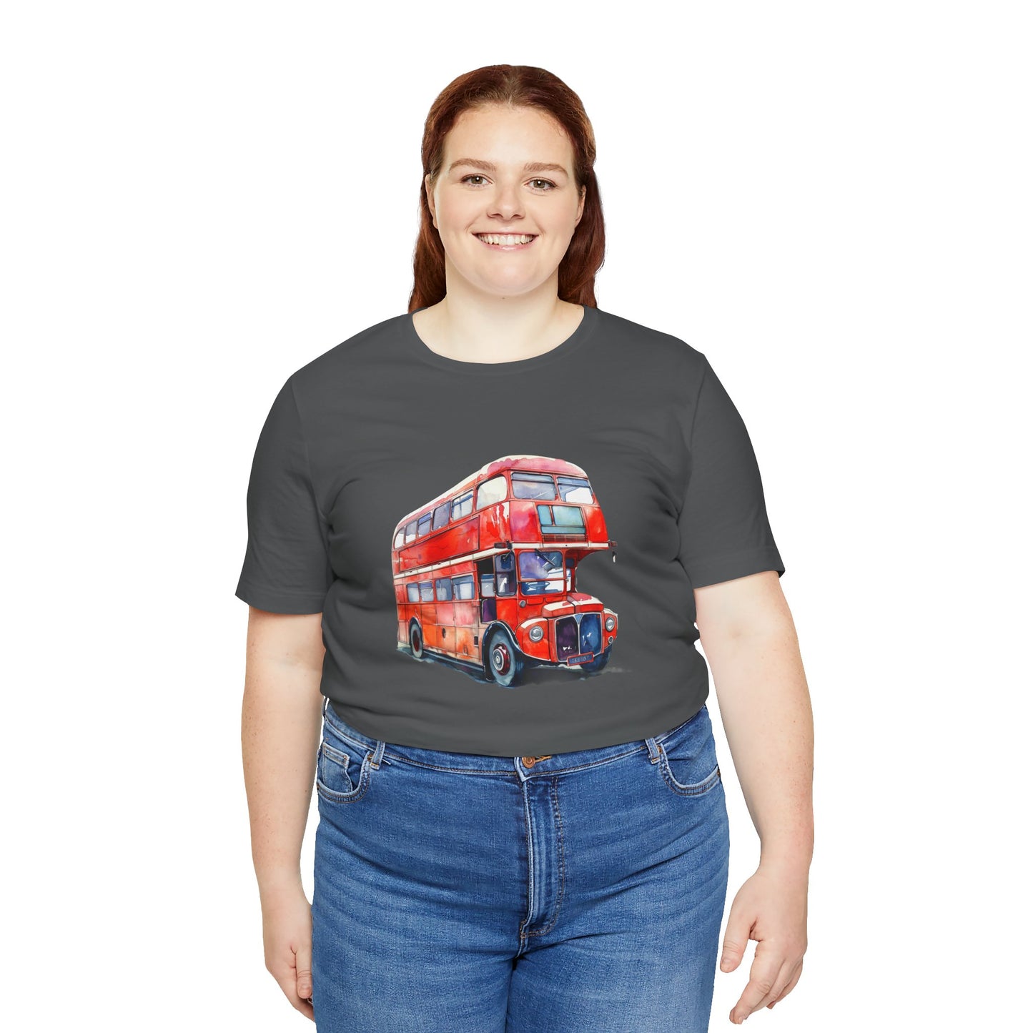 Unisex Jersey Short Sleeve Tee - London Transport English Bus - Iconic Red Double-Decker