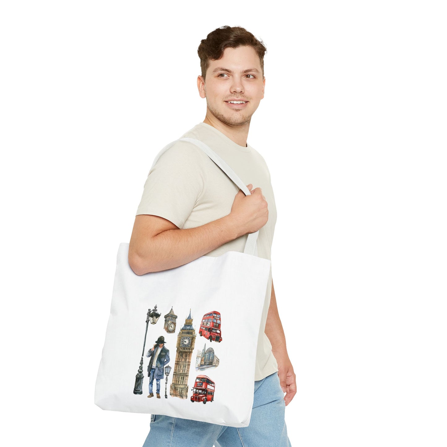 London-Themed Tote Bag, Travel Accessory, Gift for Travelers, AOP Design, Unique Shopping Bag, Stylish Carry-All