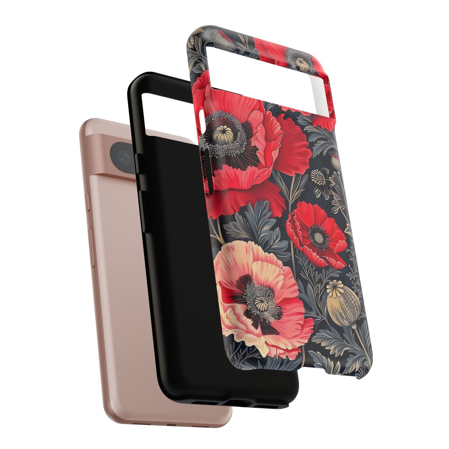 Floral Phone Case with Artistic Poppies, Tough Cases, Flower Design, Nature Lover Gift, Customizable Mobile Cover, Stylish Phone Accessories