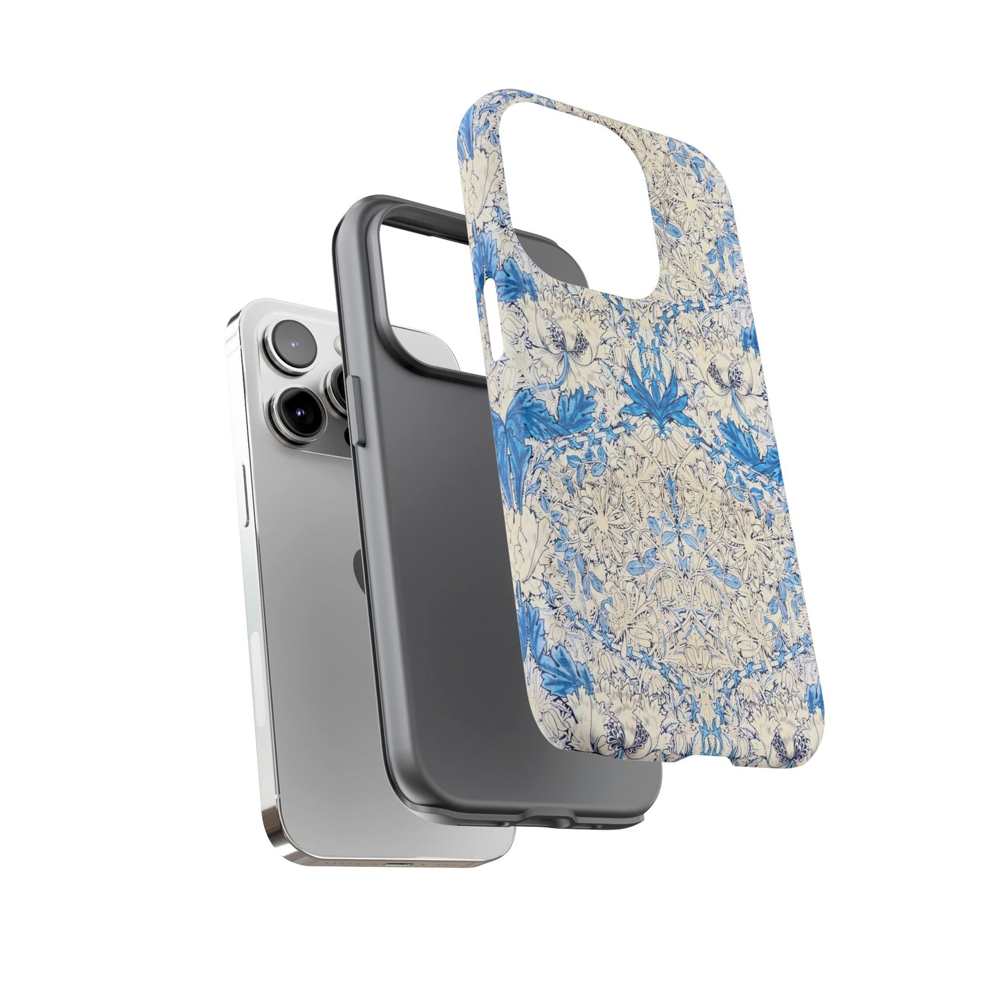 Elegant Floral Phone Case, Tough iPhone Cover, Stylish Mobile Protector, Blue Patterned Case, Unique Gift for Her
