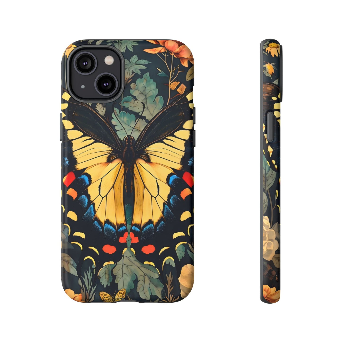 Butterfly Floral Phone Case, Art-inspire Tough Case, Gift for Nature Lovers, Butterfly Pattern Cover, Eco-Friendly Mobile Accessory