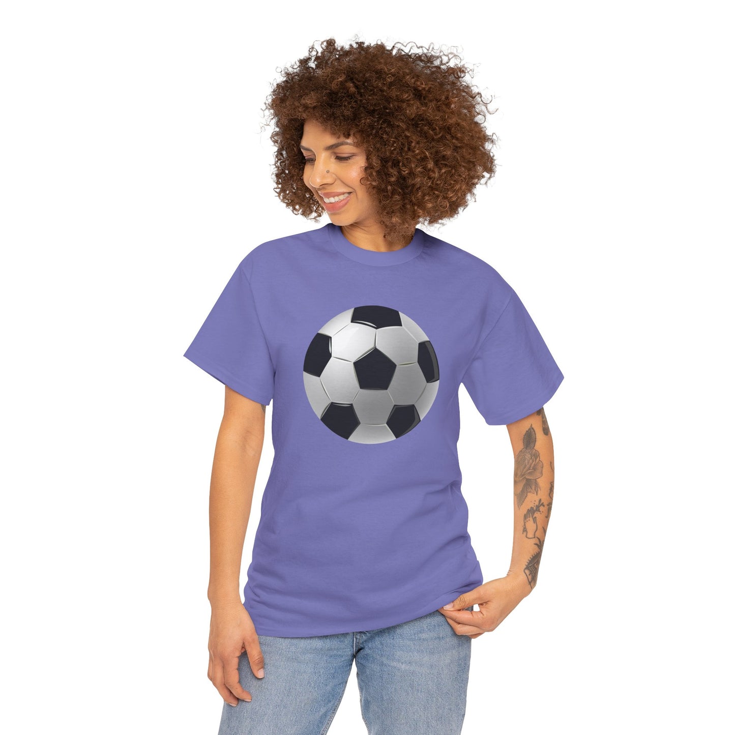 Unisex Heavy Cotton Tee - Dynamic Football Design - Sports Passion and Energy