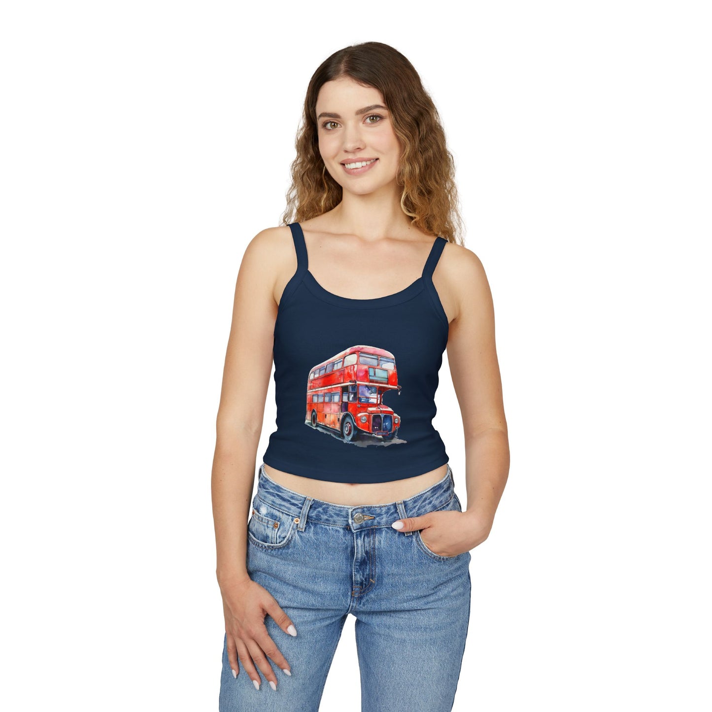 Women's Spaghetti Strap Tank Top - Classic London Double-Decker Bus Artwork