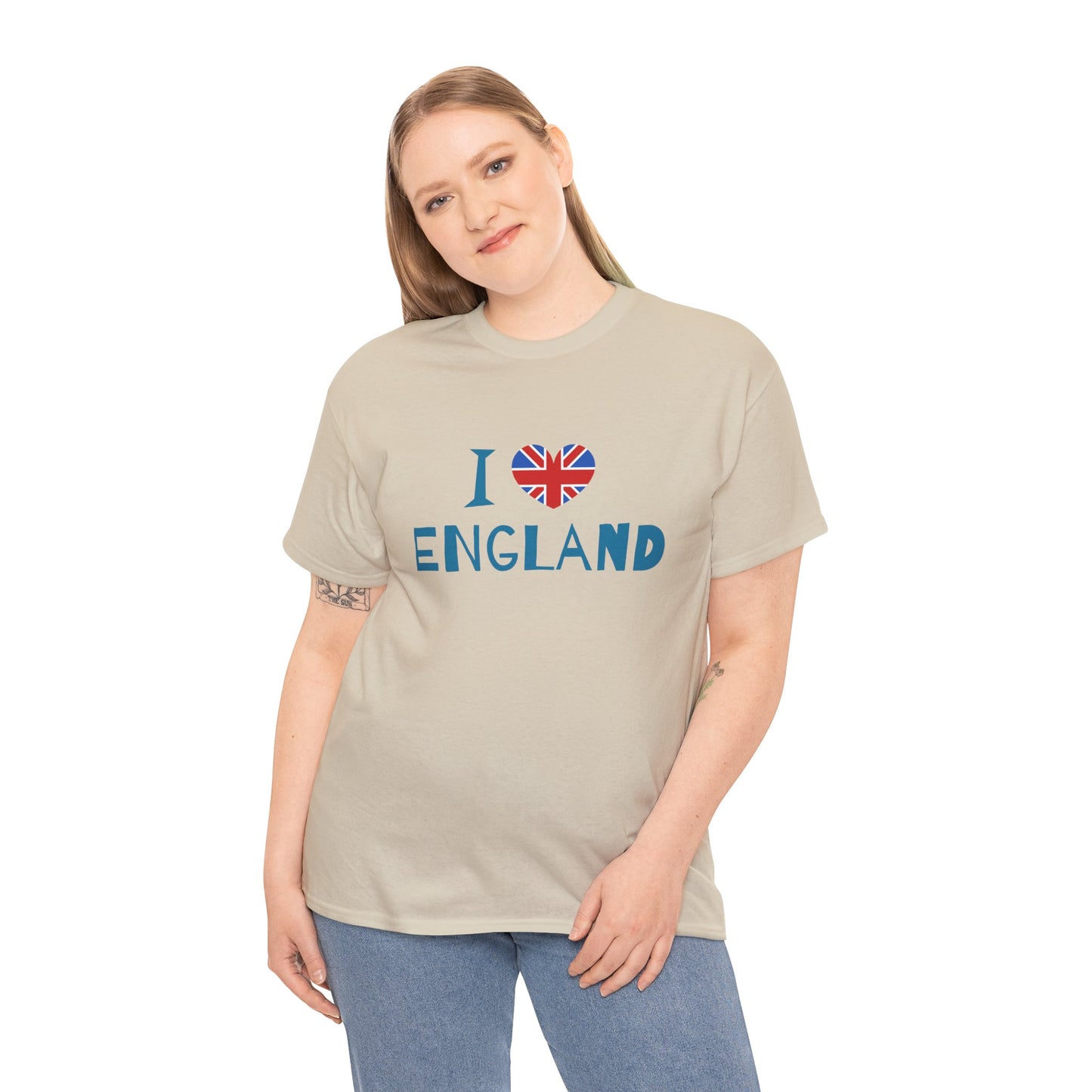 Unisex Heavy Cotton Tee - I Love England - Union Jack Heart