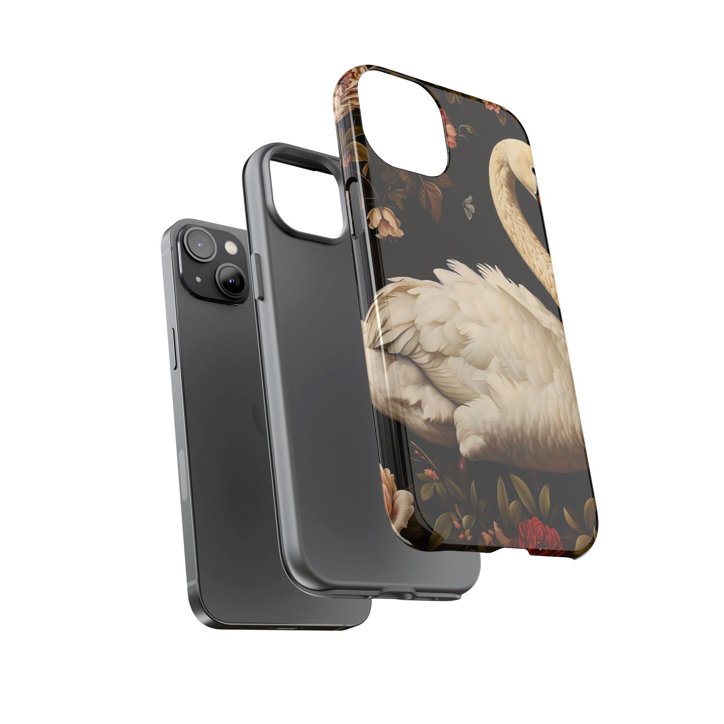 Elegant Swan Phone Case, Floral iPhone Cover, Tough Phone Case, Gift for Her, Nature Lover, Mother's Day, Birthday