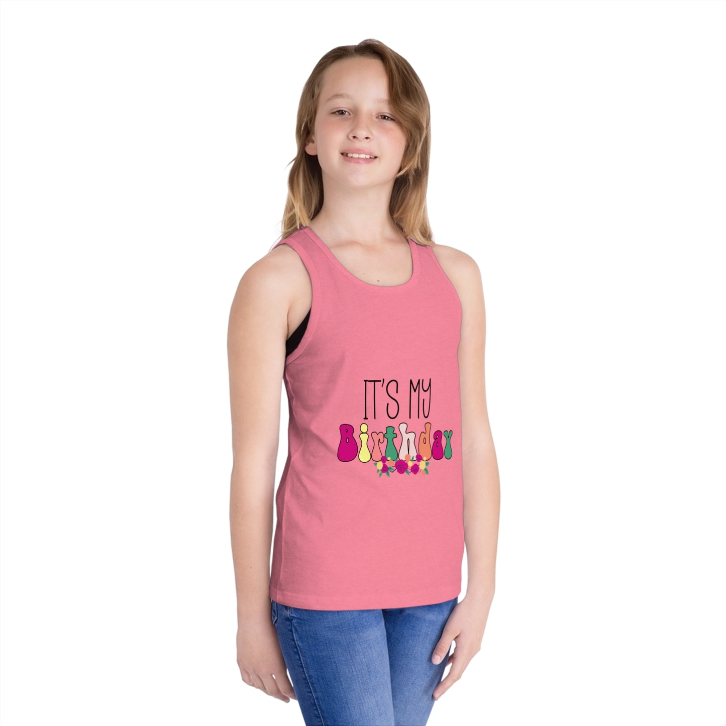 Kid's Birthday Jersey Tank Top - Fun Floral Design