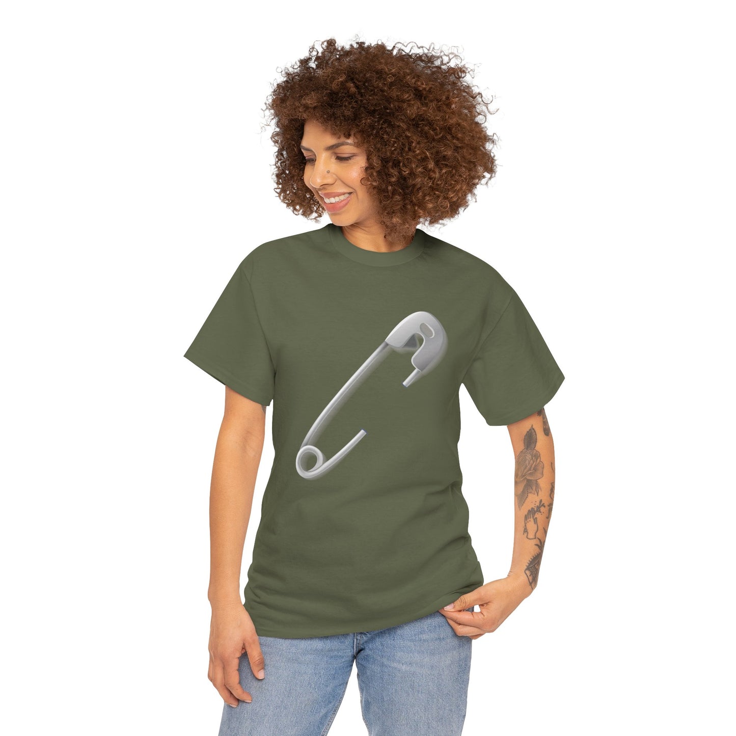 Unisex Heavy Cotton Tee - Minimalist Safety Pin Design
