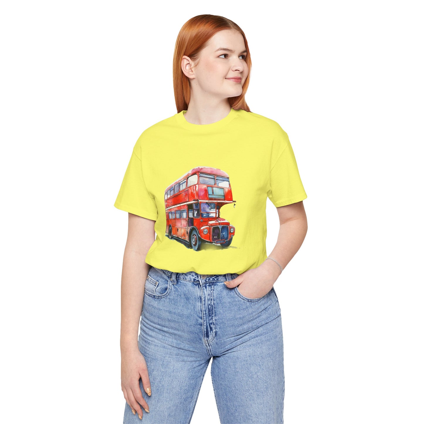 Unisex Jersey Short Sleeve Tee - London Transport English Bus - Iconic Red Double-Decker