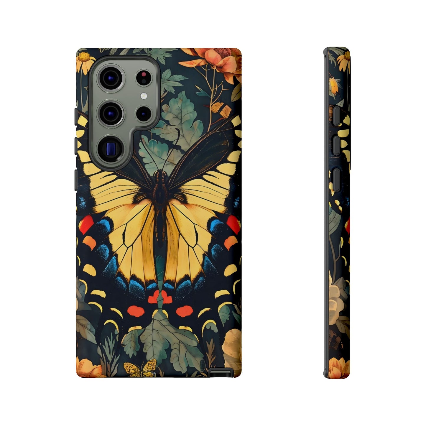 Butterfly Floral Phone Case, Art-inspire Tough Case, Gift for Nature Lovers, Butterfly Pattern Cover, Eco-Friendly Mobile Accessory