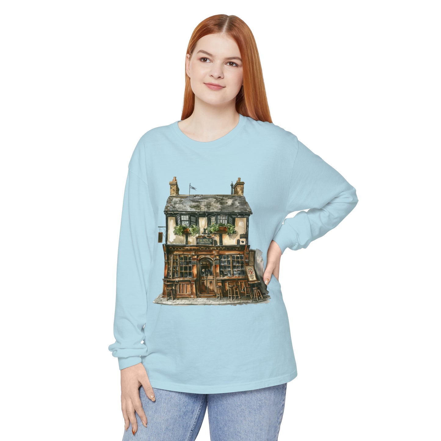 Unisex Garment-dyed Long Sleeve T-Shirt - British Historic House - Classic Architectural Elegance