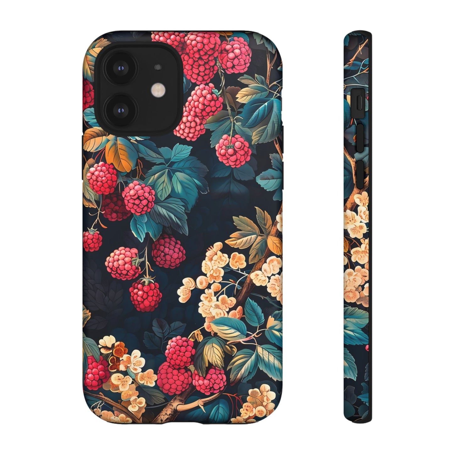 Floral Phone Case with Berry Design, Durable Phone Cover, Floral Print, Gift for Plant Lovers, Nature-Inspired Accessory