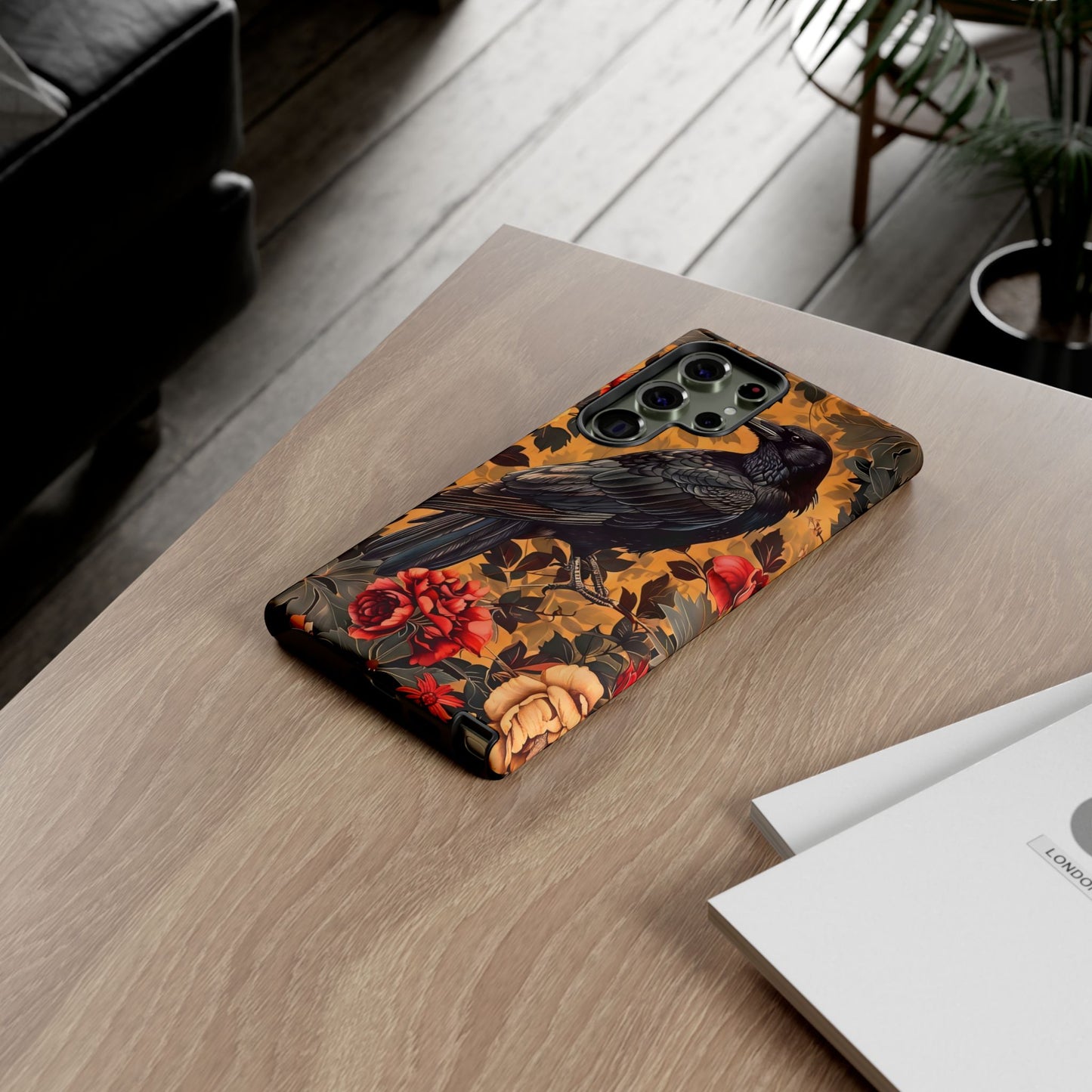 Raven Floral Phone Case - Tough Cases, Blackbird Decor, Gift for Nature Lovers, Bird Themed Accessories, Unique Phone Cover