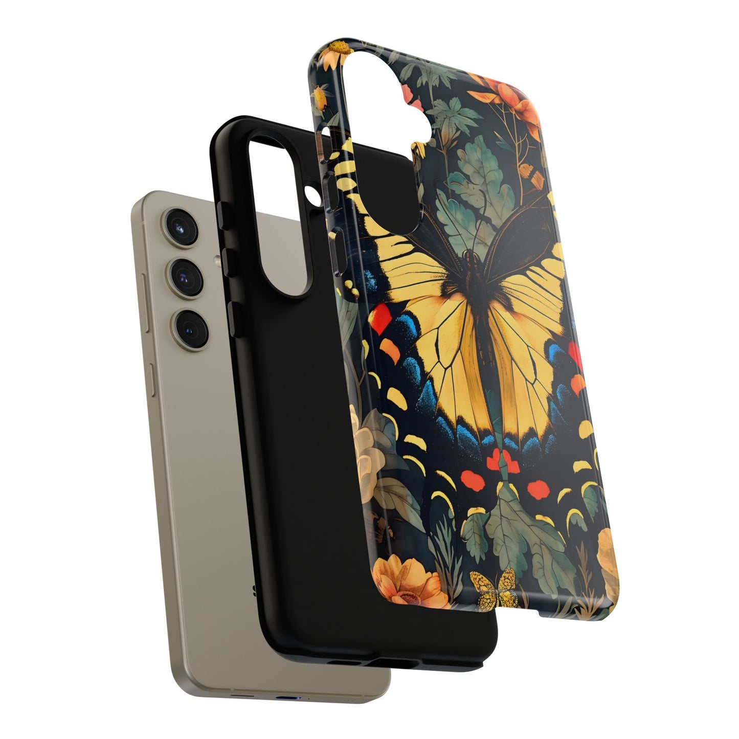 Butterfly Floral Phone Case, Art-inspire Tough Case, Gift for Nature Lovers, Butterfly Pattern Cover, Eco-Friendly Mobile Accessory