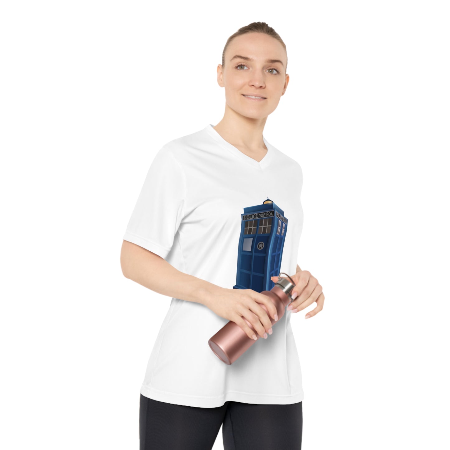 Women's Performance V-Neck T-Shirt - Time Traveler Design - British Police Public Call Box - Iconic TARDIS Design