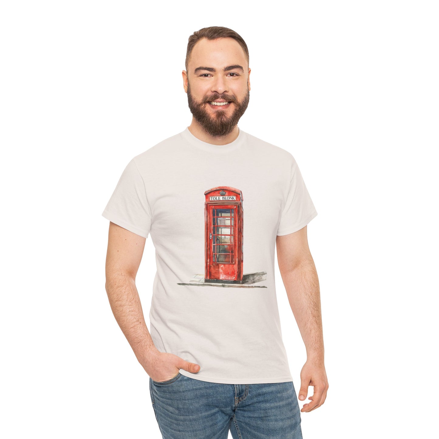 Unisex Heavy Cotton T-Shirt - Retro British Red Phone Box