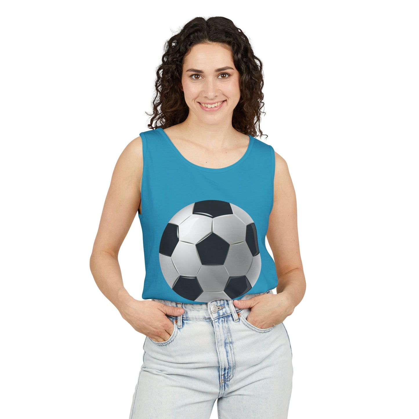 Unisex Garment-Dyed Tank Top - Dynamic Football Design - Sports Passion and Energy