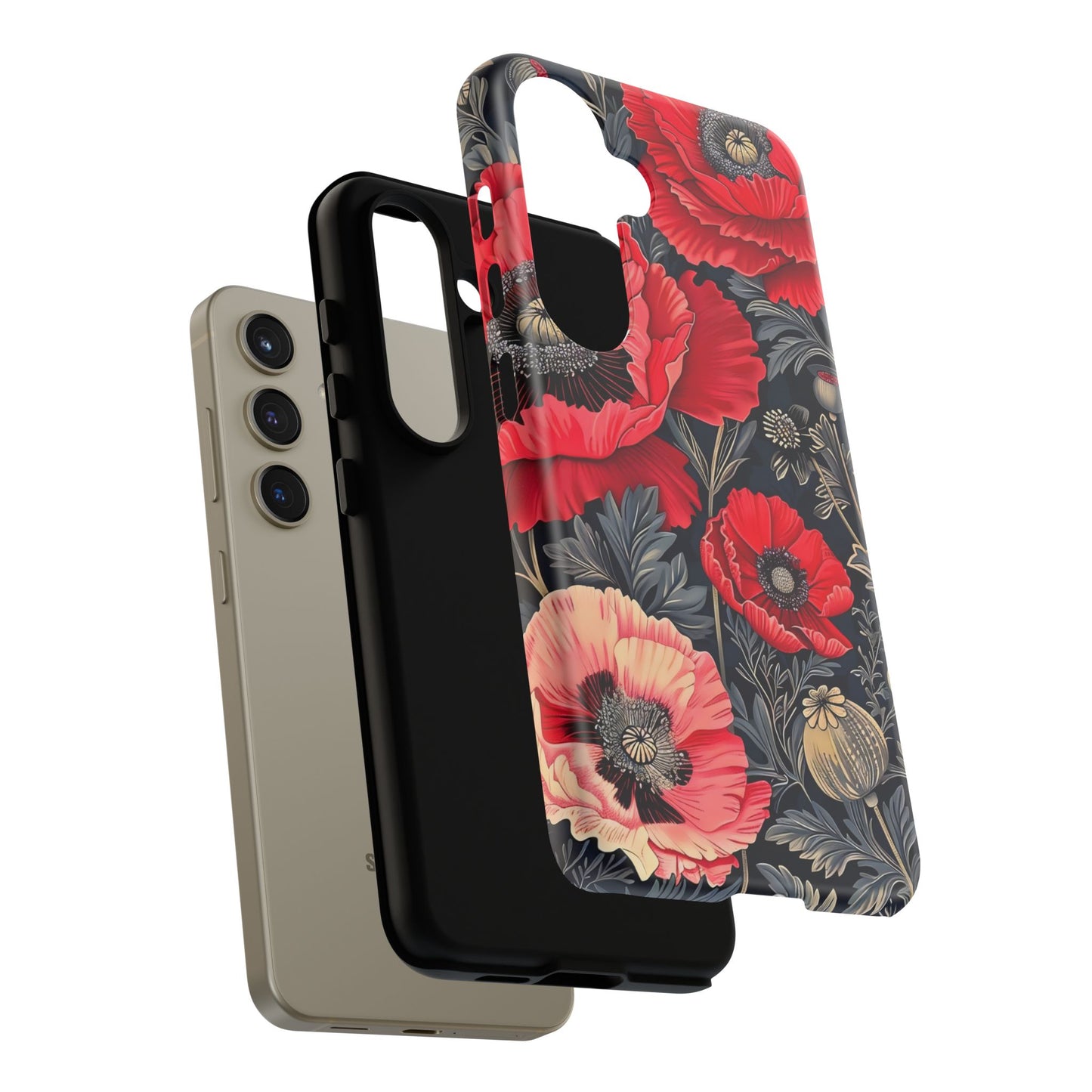 Floral Phone Case with Artistic Poppies, Tough Cases, Flower Design, Nature Lover Gift, Customizable Mobile Cover, Stylish Phone Accessories