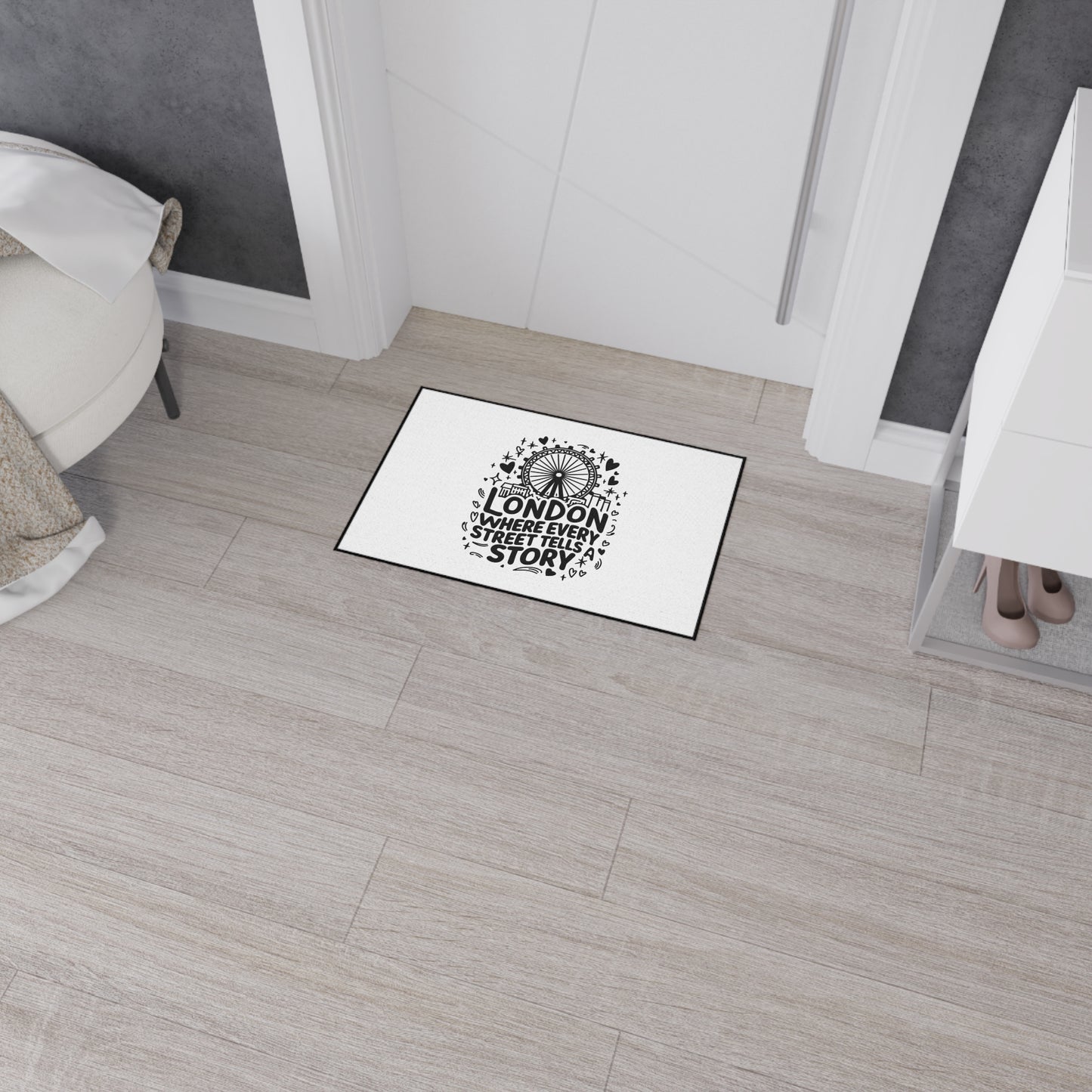 Stylish Heavy Duty Floor Mat - London Street Story Design, Home Decor, Indoor/Outdoor Rug, Entryway Mat, Gift for Travelers