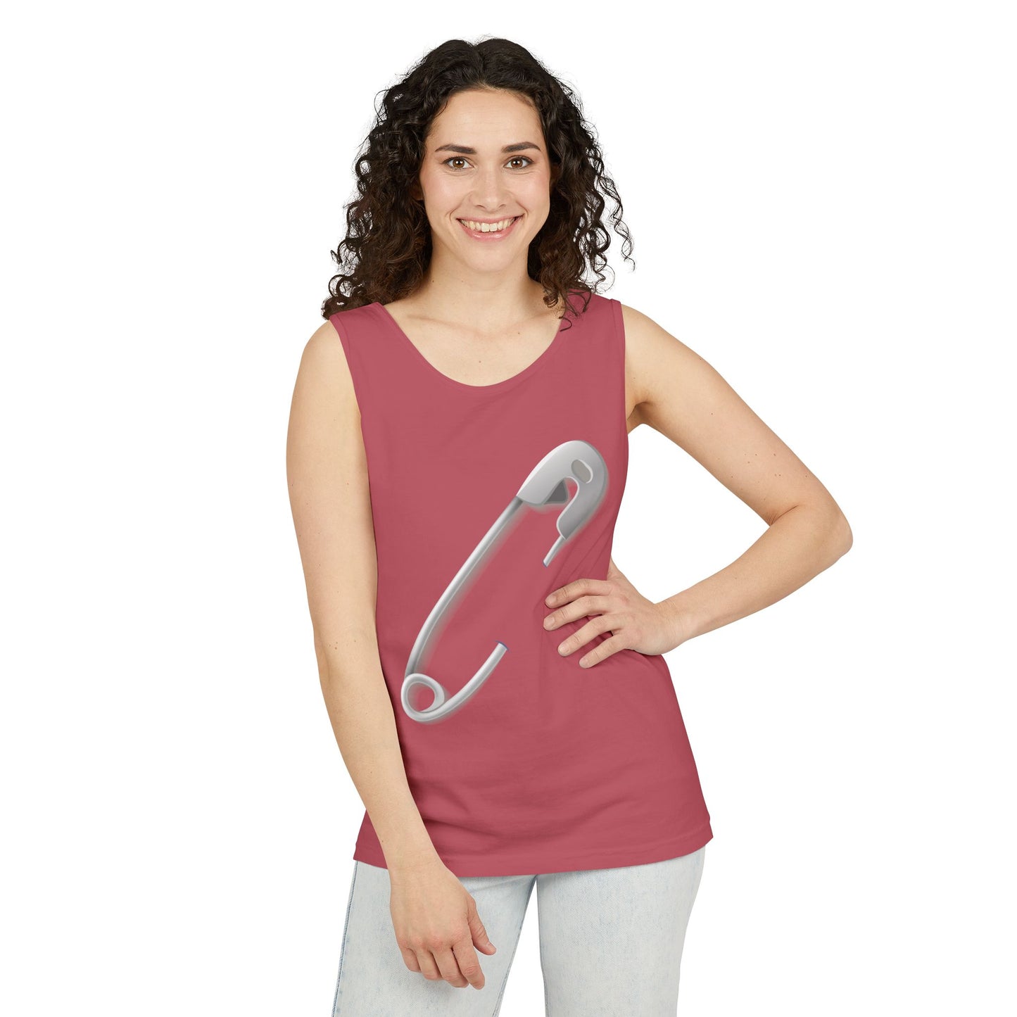 Unisex Garment-Dyed Tank Top - Minimalist Safety Pin Design