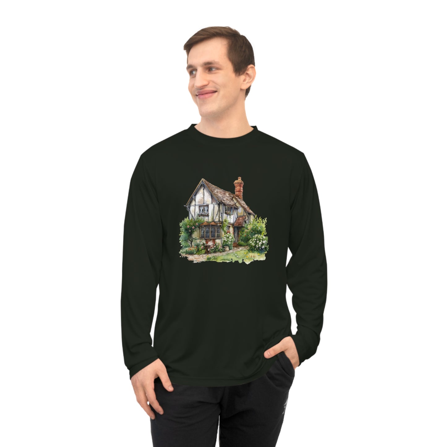Unisex Performance Long Sleeve Shirt - Cottage Charm - A British Homestead