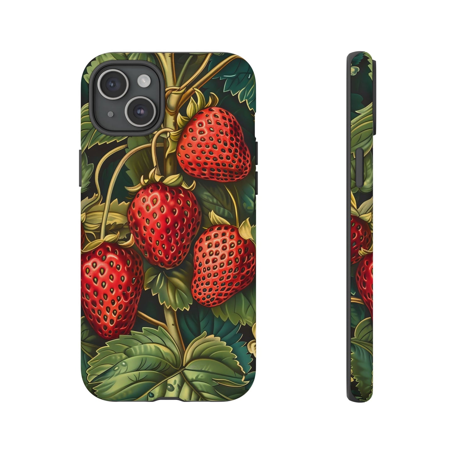 Strawberry Phone Case, Tough Berry Case, Floral Phone Cover, Cute Smartphone Shell, Nature-Inspired Gift