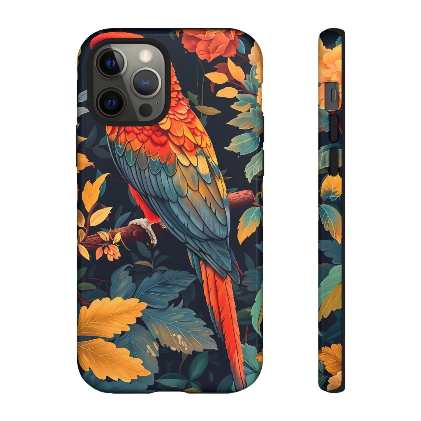 Tough Cases - Tropical Parrot Phone Case, Bohemian Phone Cover, Vibrant Floral Design, Bird Lover Gift, Travel Accessory