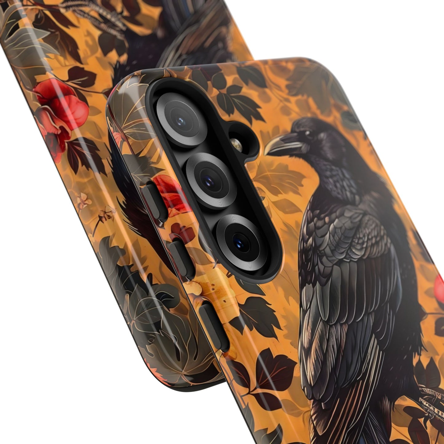 Raven Floral Phone Case - Tough Cases, Blackbird Decor, Gift for Nature Lovers, Bird Themed Accessories, Unique Phone Cover