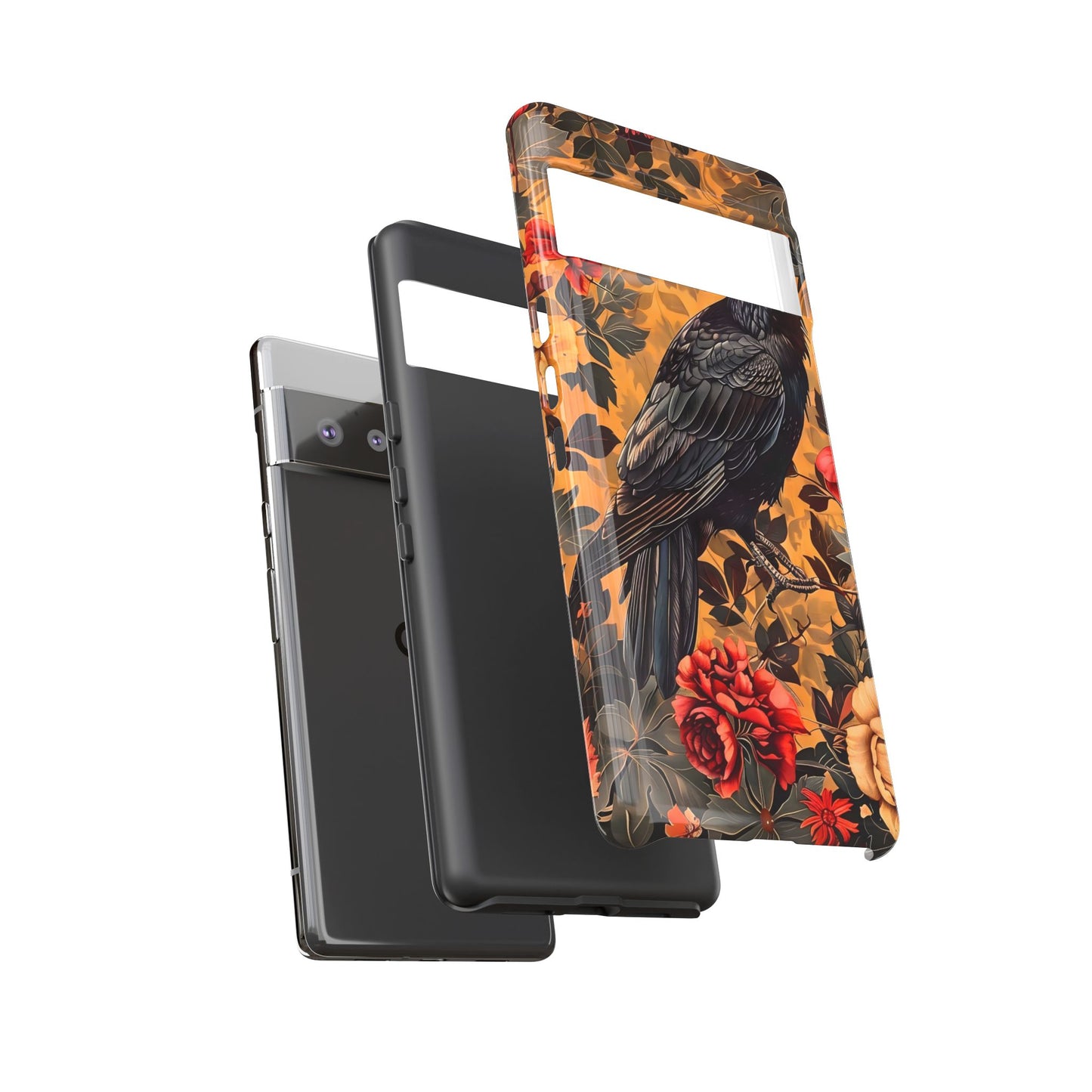 Raven Floral Phone Case - Tough Cases, Blackbird Decor, Gift for Nature Lovers, Bird Themed Accessories, Unique Phone Cover