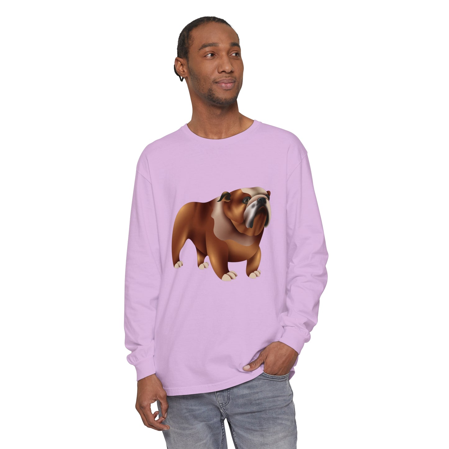 Unisex Garment-dyed Long Sleeve T-Shirt - Adorable British Dog