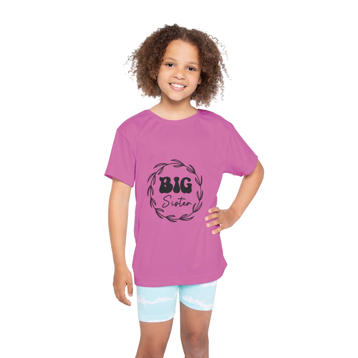 Kids Sports Jersey - Cute Big Sister Sublimation Graphic - Pink Athletic Tee for Active Girls