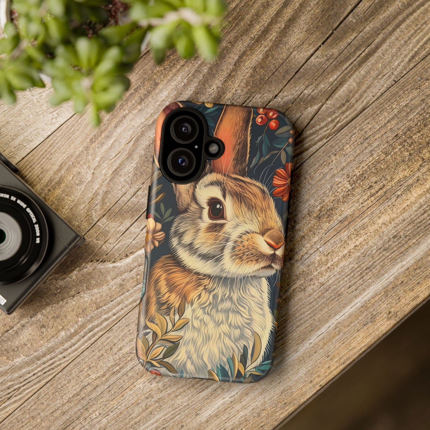 Rabbit Floral Phone Case, Cute Bunny Cover, Nature Lover Gift, Wildlife Photography, Protective Phone Accessory