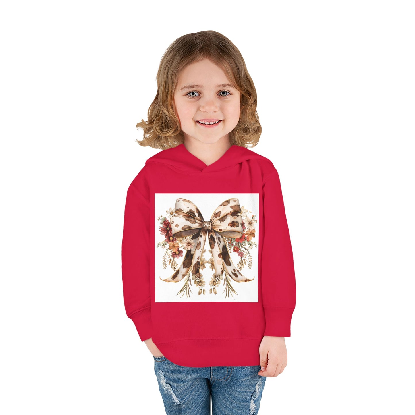 Floral Bow Toddler Fleece Hoodie - Cute & Cozy Pullover for Kids