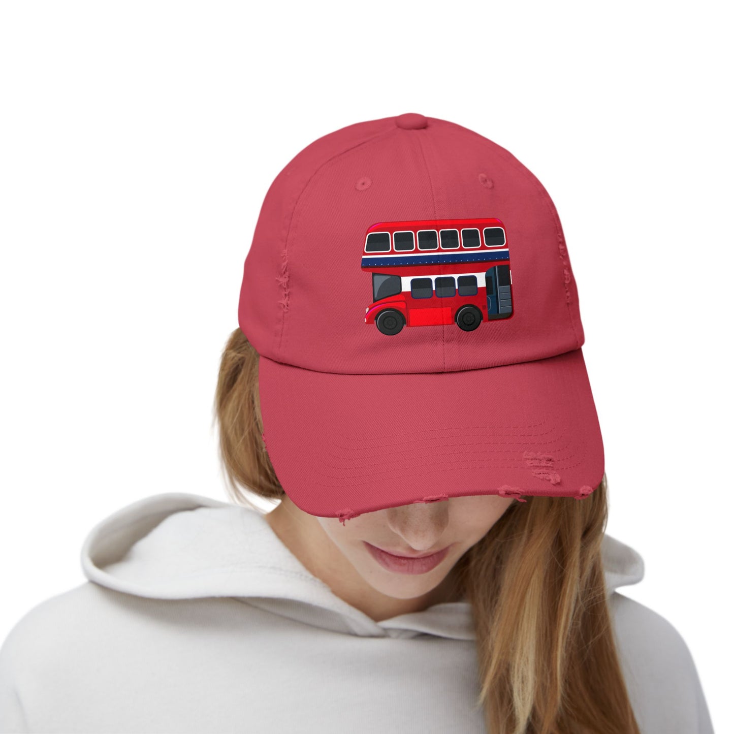Vintage London Bus Cap, Unisex Distressed Cap, Casual Streetwear, Gift for Travelers, Retro Hat, Summer Accessory, Fun Fashion