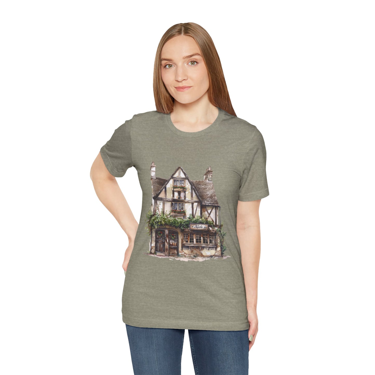 Unisex Jersey Short Sleeve Tee - Cottages & Cobblestones - A British Village Dream