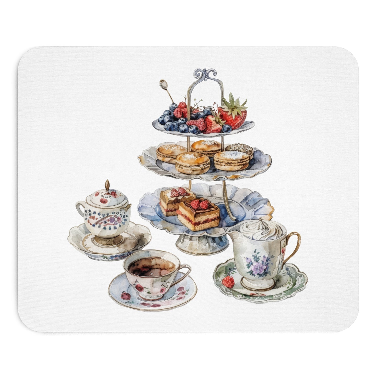 Elegant Tea Party Mouse Pad, Floral Design, Office Decor, Unique Gift for Tea Lovers, Home Office Accessories, Kitchen Table