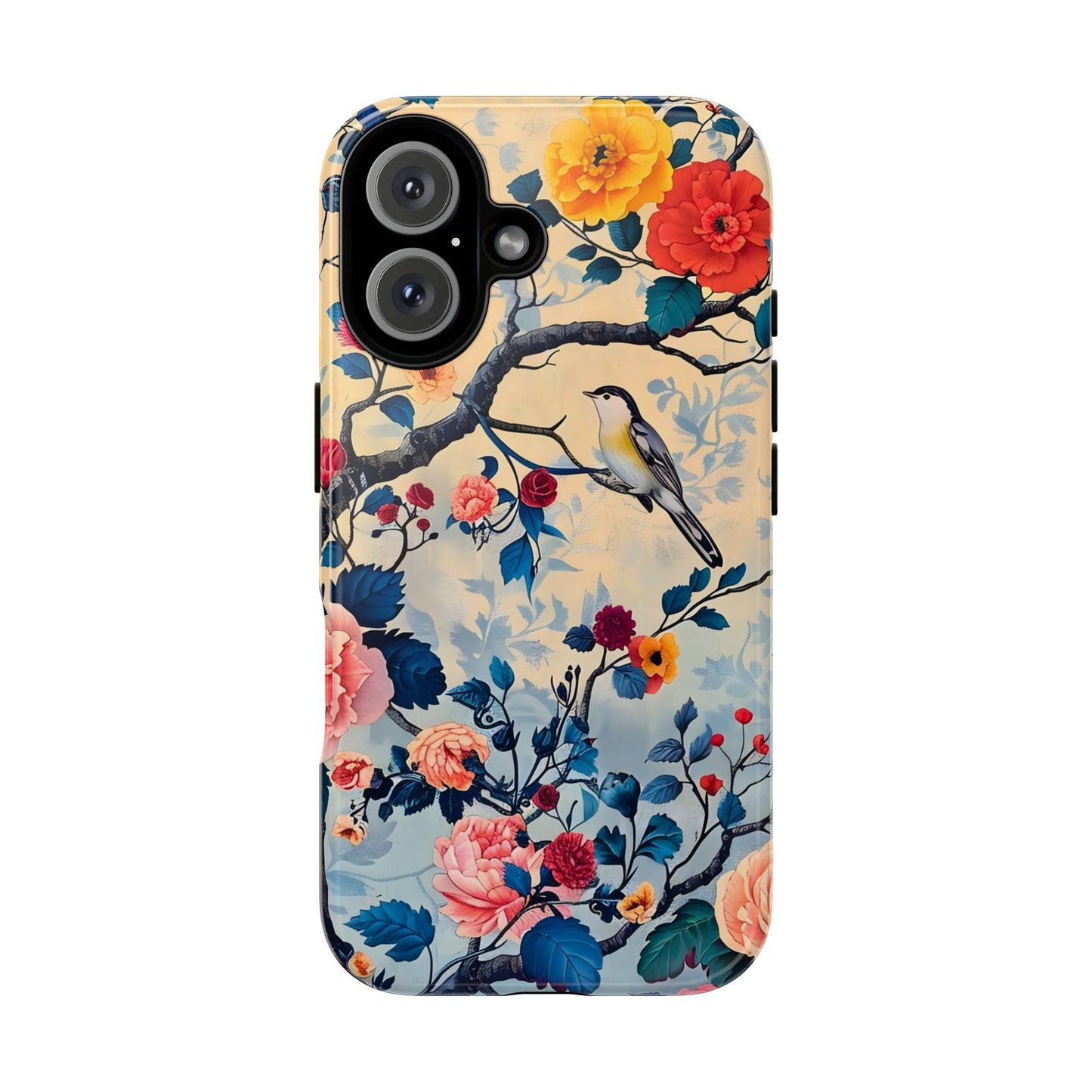 Floral Phone Case, Tough Cases with Bird and Flower Design, Trendy Accessory, Gift for Nature Lovers, Stylish Protection