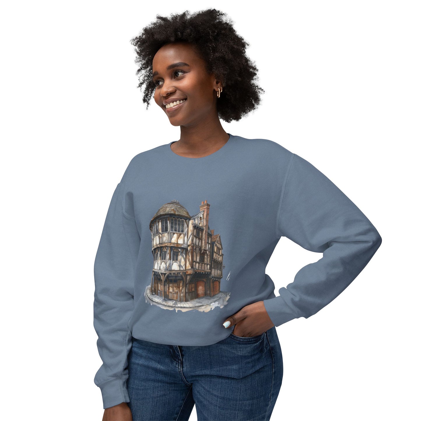 Unisex Lightweight Crewneck Sweatshirt - London’s Warm Corners - The Cozy Pub Scene
