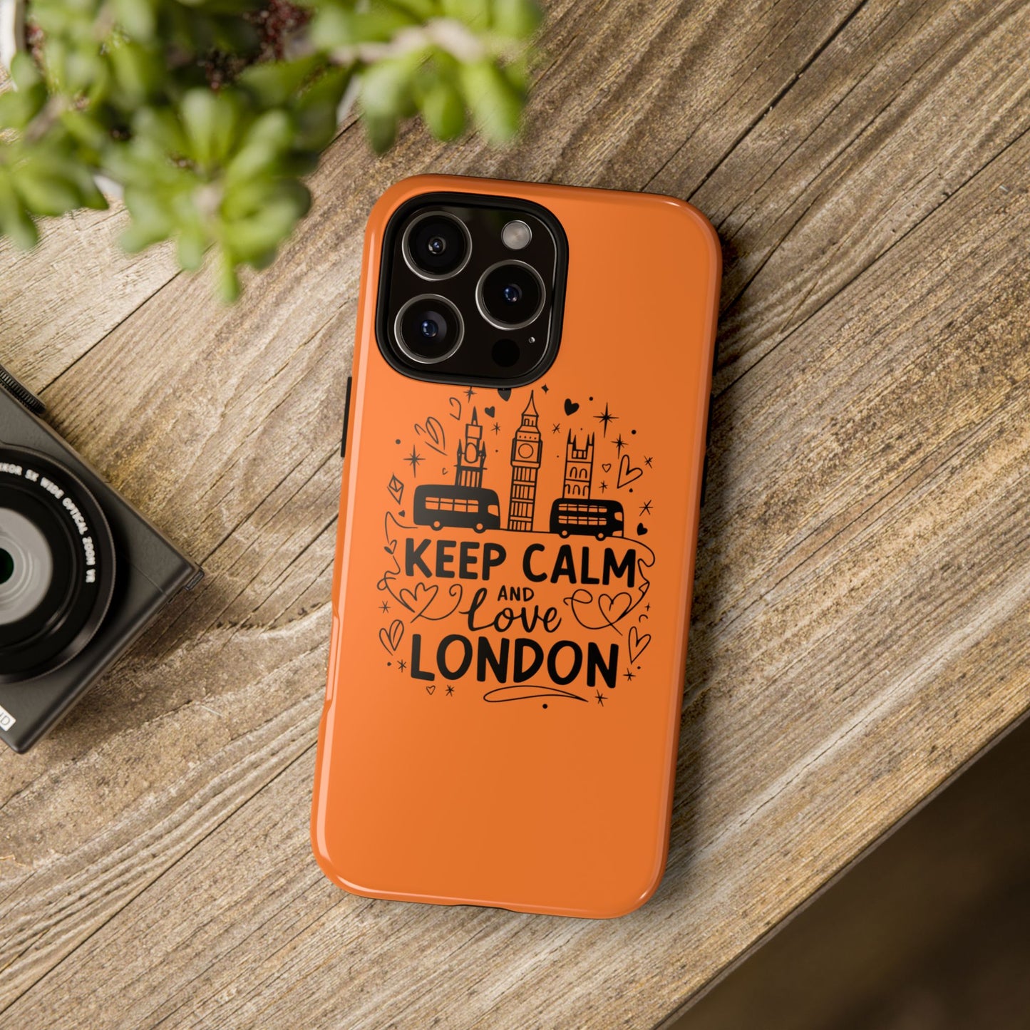 London-Themed Phone Case: Keep Calm and Love London, UK Souvenir, Travel Gift, City Lover, Smartphone Accessories, Orange Design