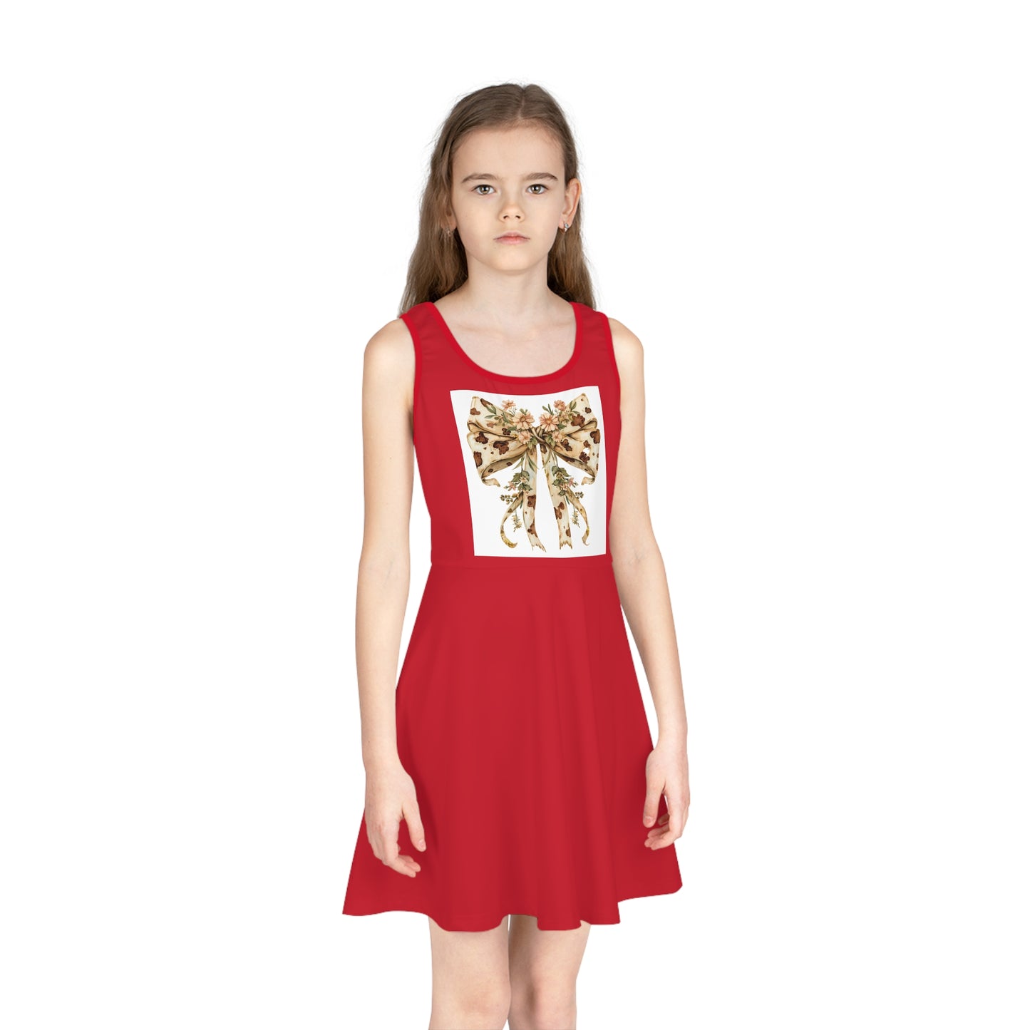 Girls Sundress Boho Western Bow with Flowers and Cow Pattern