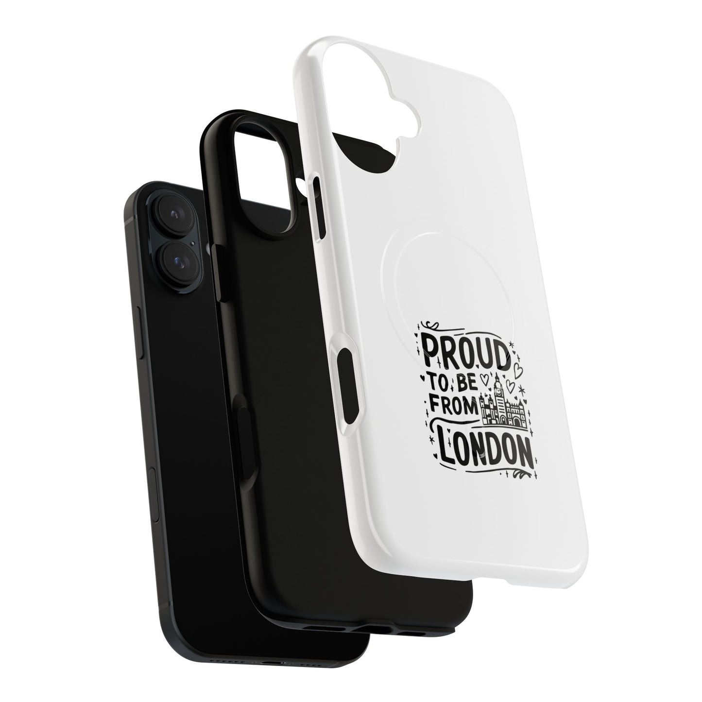 Proud London Magnetic Phone Case, Tough Phone Cover, Gift for Londoners, Travel Souvenir, Black and White Design