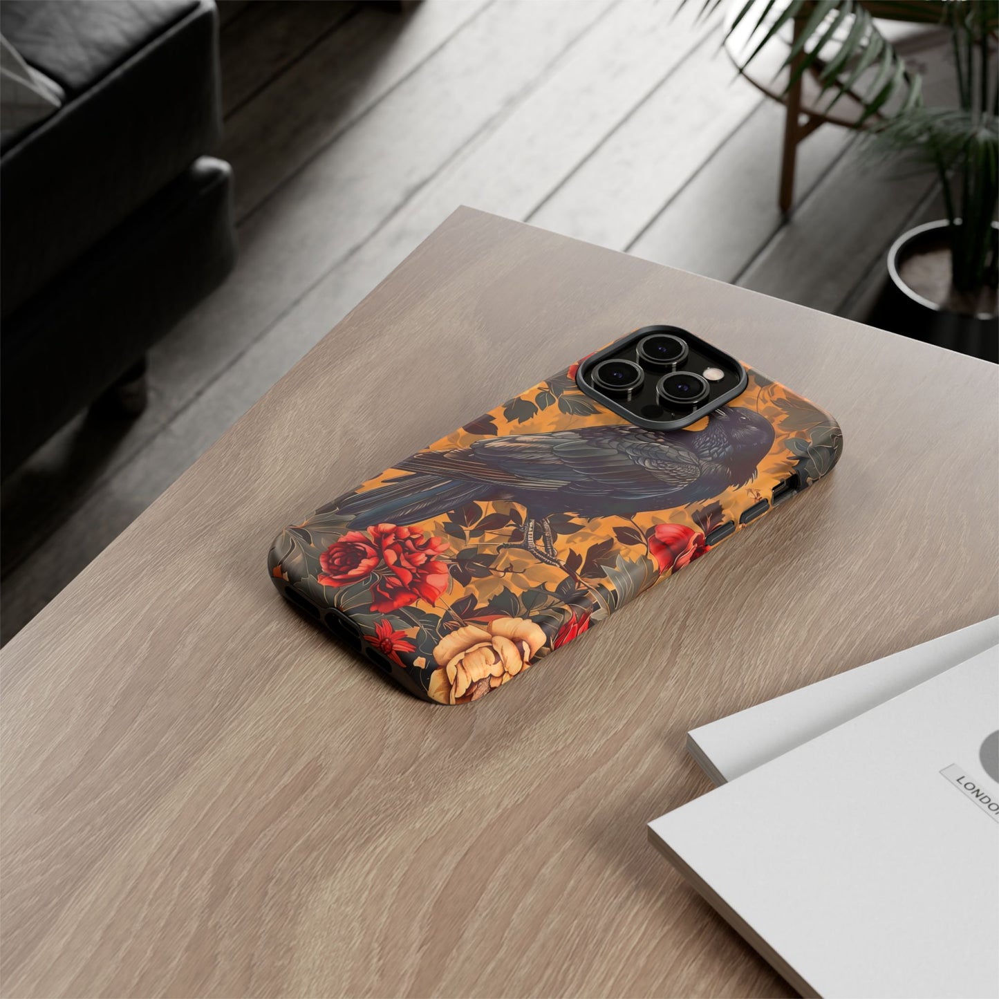 Raven Floral Phone Case - Tough Cases, Blackbird Decor, Gift for Nature Lovers, Bird Themed Accessories, Unique Phone Cover