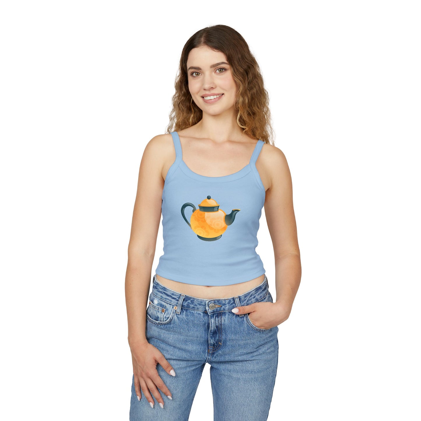 Women's Spaghetti Strap Tank Top - Elegant British Tea Cup - Classic Tea Time Style