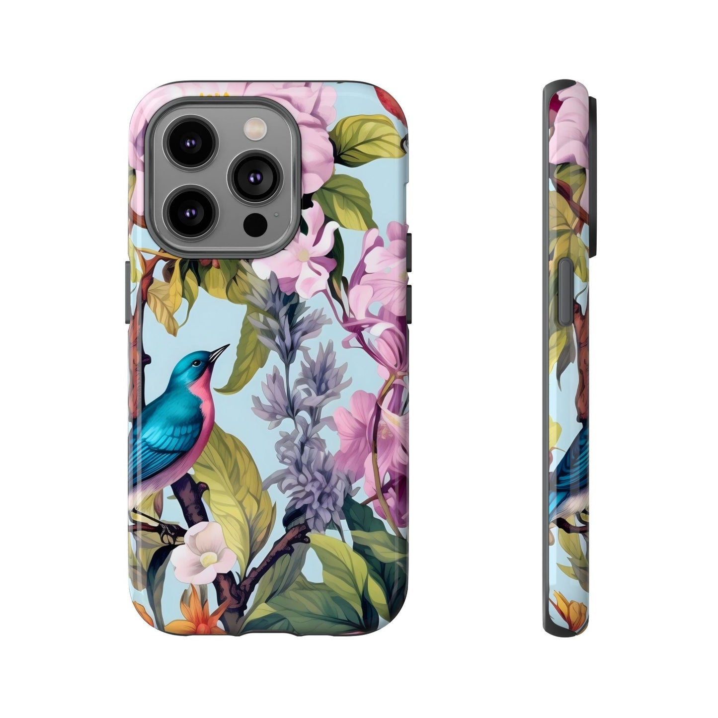 Floral Phone Case with Birds, Tough Cases for Nature Lovers, Stylish Phone Accessories, Unique Gifts for Her, Cute Tech Protector
