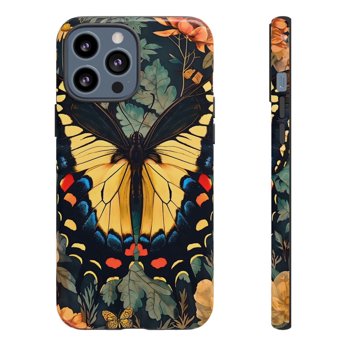 Butterfly Floral Phone Case, Art-inspire Tough Case, Gift for Nature Lovers, Butterfly Pattern Cover, Eco-Friendly Mobile Accessory