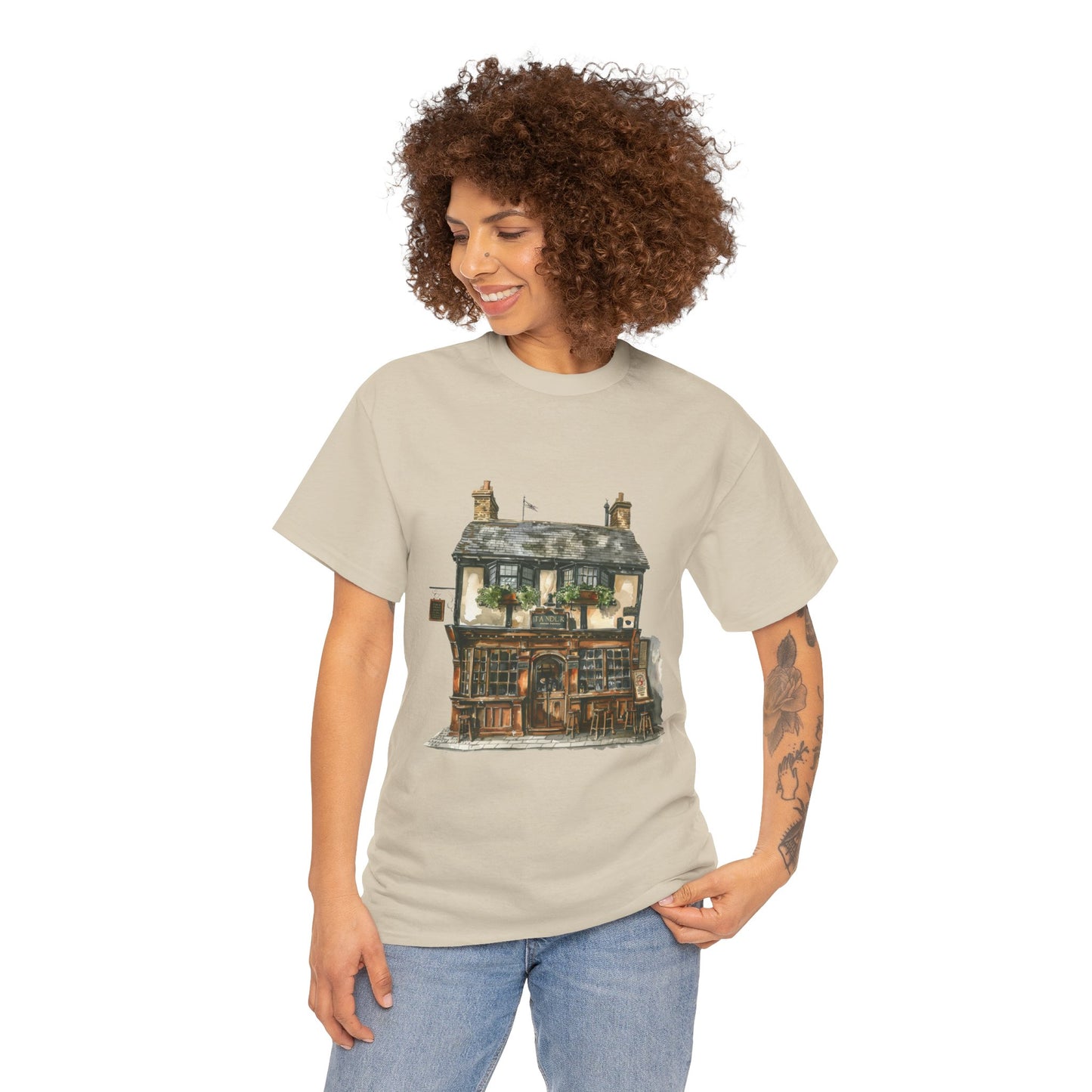 Unisex Heavy Cotton Tee - Rustic Retreat - The Quintessential British Village House