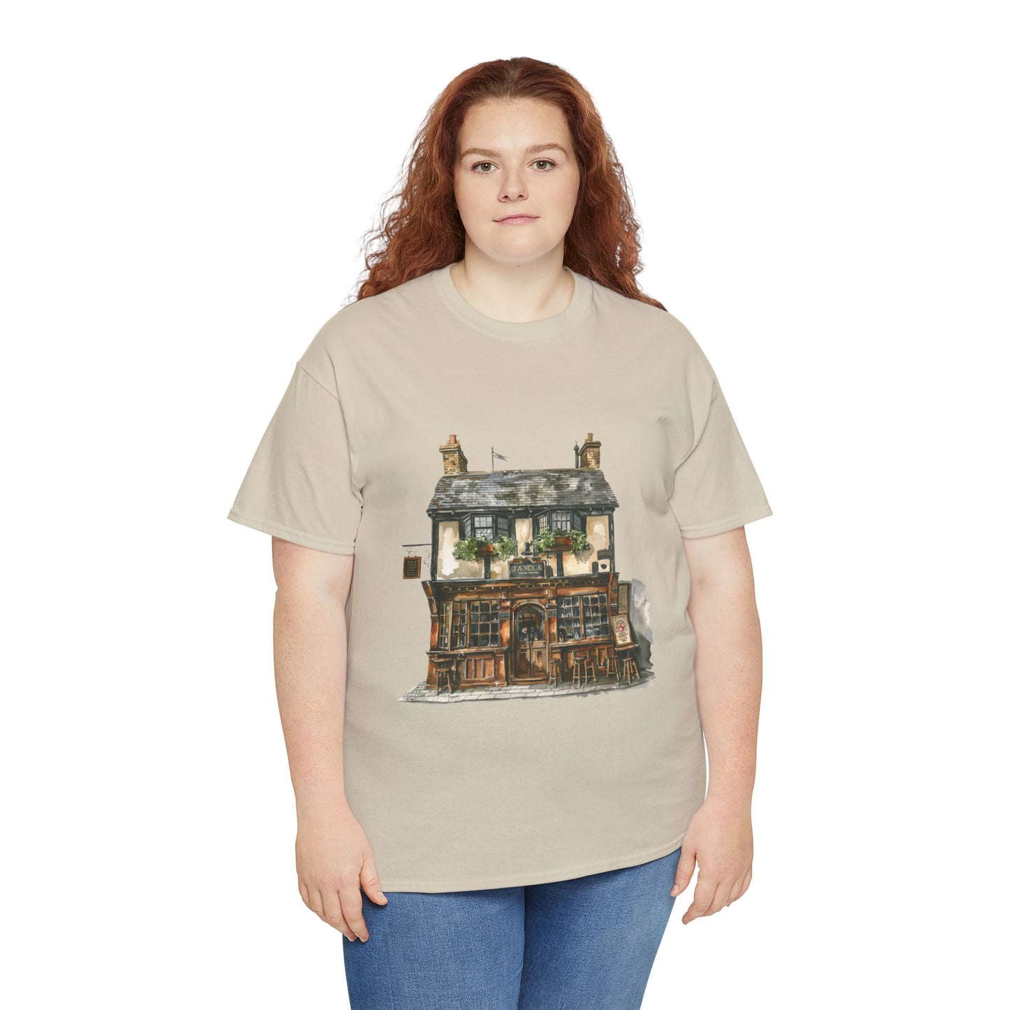 Unisex Heavy Cotton Tee - Rustic Retreat - The Quintessential British Village House