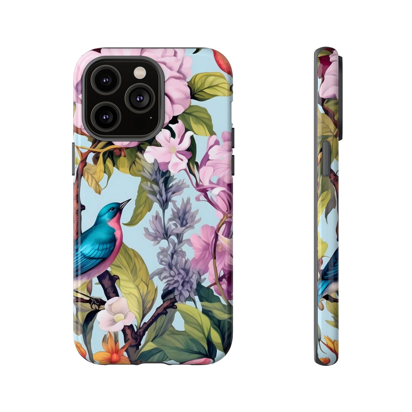Floral Phone Case with Birds, Tough Cases for Nature Lovers, Stylish Phone Accessories, Unique Gifts for Her, Cute Tech Protector
